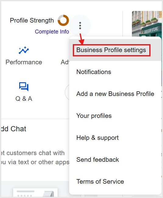 Step 2 — Click Business Profile settings